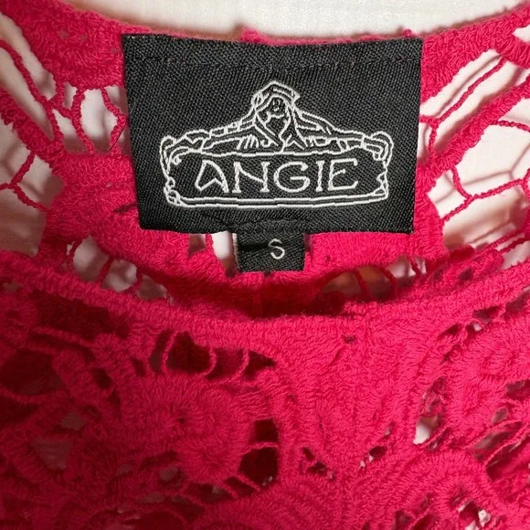 ANGIE Women's Crochet Lace Long Sleeve Scoop Neck Sweater Top Pink Size S Fairy - Picture 4 of 8